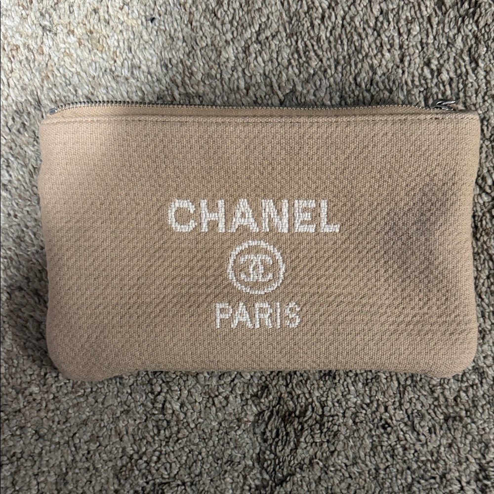 CHANEL Beige Textured Pouch